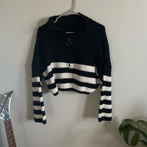 Cropped Black and White Striped Women's Sweater